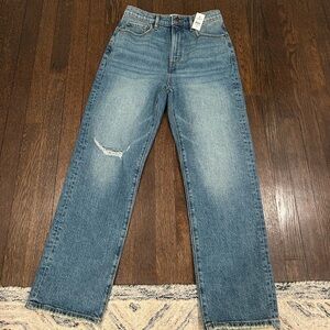NWT LOFT Destructed High Rise Straight Jeans Dark Vintage Wash Sz 26/2